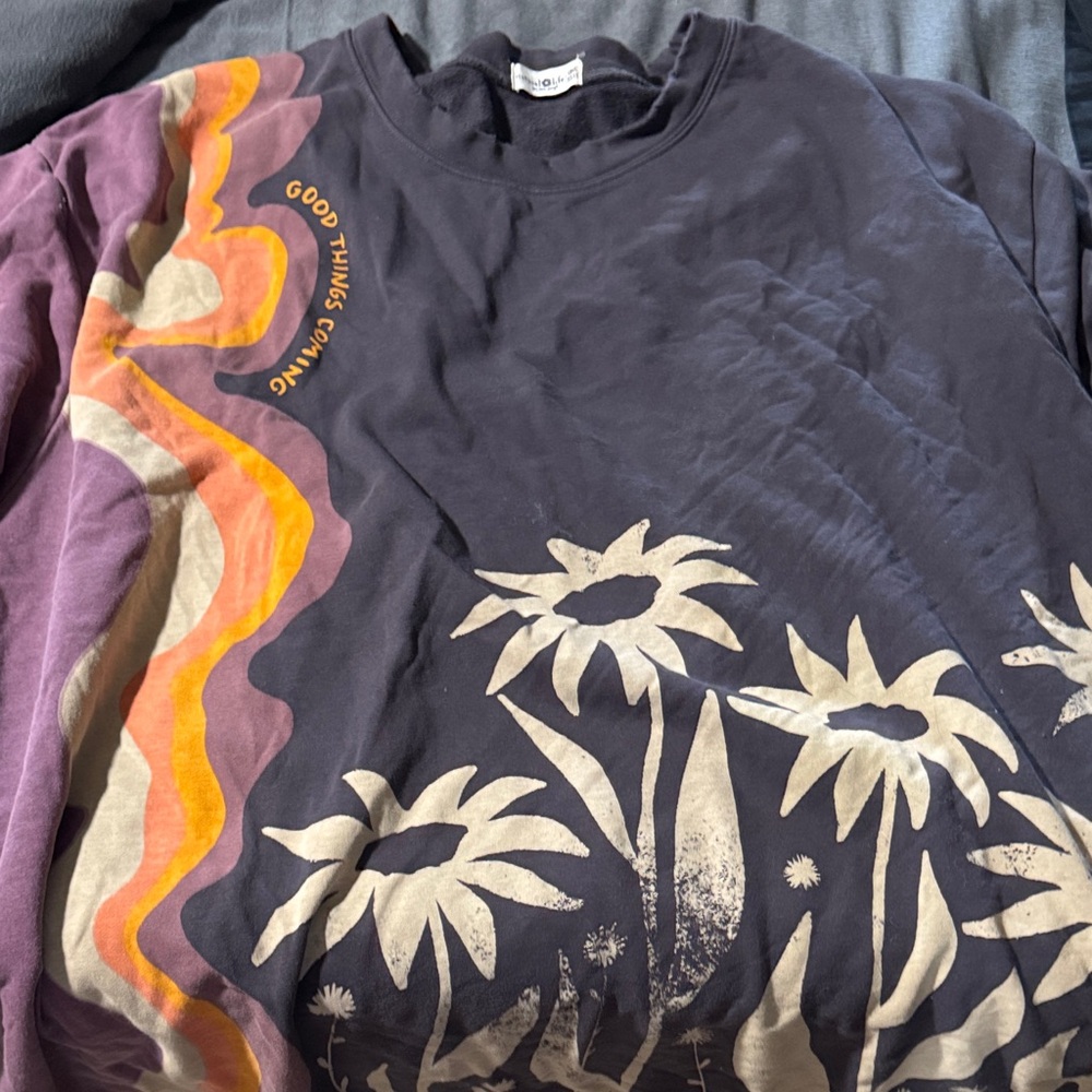 NATURAL LIFE Navy Sweatshirt with Cream Floral & Purple-Orange Accent